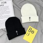 Embroidered Cross Knit Beanie