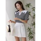 Contrast Sailor-collar Stripe Top Black - One Size