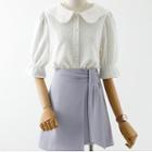 Plain A-line Skirt / Elbow-sleeve Blouse