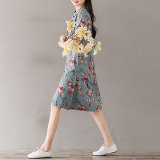 Short-sleeve Floral Print A-line Qipao