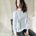 Long-sleeve Striped Pleated Top