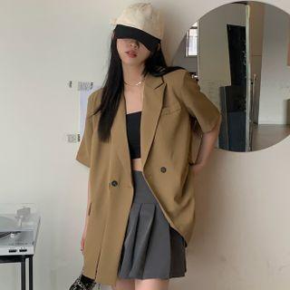 Short-sleeve Slited Double-breasted Blazer