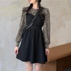Leopard Panel Mock Two Piece A-line Dress