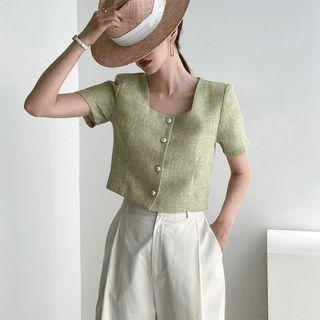 Square-neck Tweed Crop Blouse