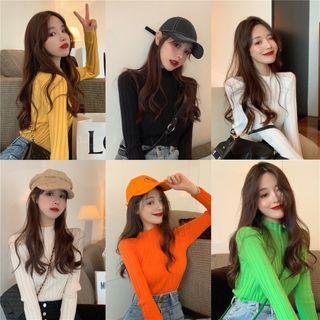 Mock-neck Plain Knit Top In 6 Colors
