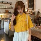 Color-block Button Short-sleeve Blouse