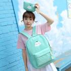 Set Of 2: Cartoon Print Canvas Backpack + Zip Pouch