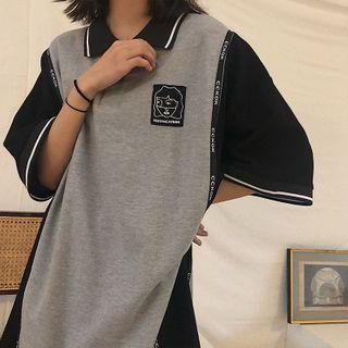 Elbow-sleeve Graphic Print Polo Shirtdress