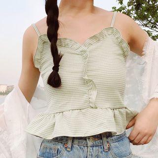 Plaid Ruffle Trim Camisole Top