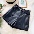 Faux Leather High-waist A-line Shorts