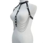 Faux Leather Chain Accent Choker Body Harness As Shown In Figure - One Size