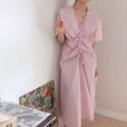 Frill Drawstring V-neck Dress
