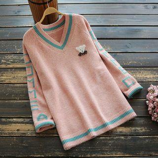 Bear Print V-neck Sweater