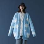 Cloud Print V-neck Cardigan