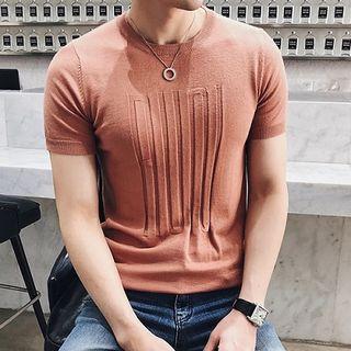 Plain Striped Slim-fit Knit Short-sleeve Top