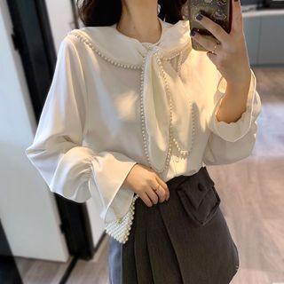 Bell-sleeve Faux Pearl Blouse