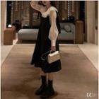 Layered Collar Blouse / Lace-up Back Pinafore Dress