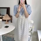 Plain Lace Overall Dress / Puff-sleeve Plain Blouse