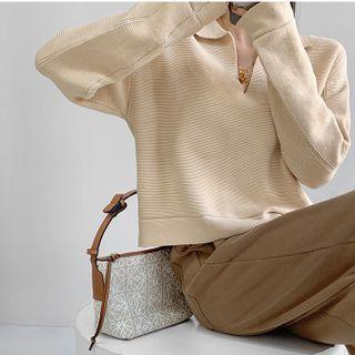 Loose-fit V-neck Polo Top In 6 Colors