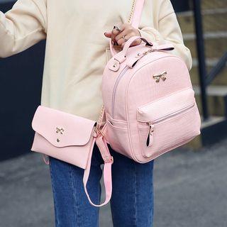 Set: Embossed Faux Leather Backpack + Shoulder Bag