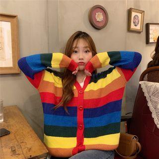 Rainbow Stripe Cardigan Cardigan - Red & Orange & Yellow - One Size