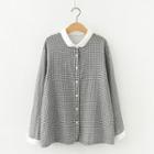 Contrast Collar Gingham Blouse Gingham - Black & White - One Size