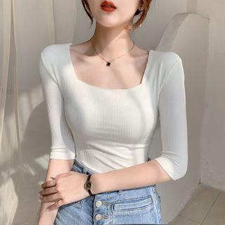 Elbow-sleeve Square Neck T-shirt