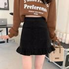 Fleeced Ruffle Fish Tail A-line Mini Skirt