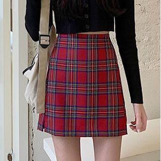 Plaid High-waist Split Mini Skirt