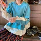Color Block Sweatshirt / A-line Midi Pleated Skirt