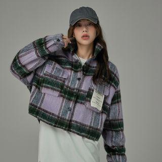 [no One Else] Plaid Lumberjack Shirt (crop) Purple - One Size