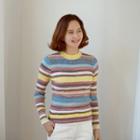 Crewneck Rainbow Stripe Knit Top