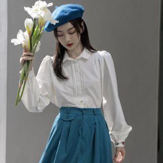 Long-sleeve Embroidered Collared Blouse