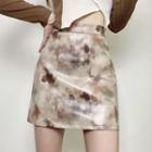 High-waist Faux Leather Tie-dyed Mini Skirt