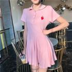 Embroidered Short-sleeve A-line Polo Dress