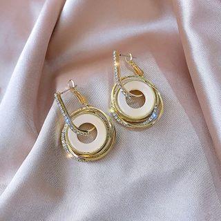 Rhinestone Hoop Earring Gold & White - One Size