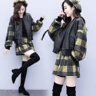Set: Plaid Panel Zip Jacket + Wide-leg Shorts