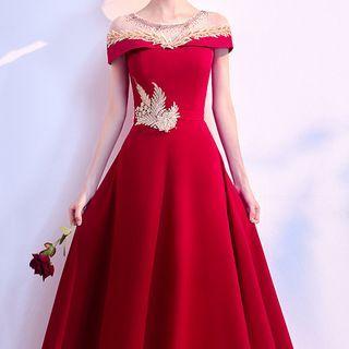 Short-sleeve Embroidered A-line Evening Gown / Cocktail Dress
