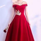 Short-sleeve Embroidered A-line Evening Gown / Cocktail Dress