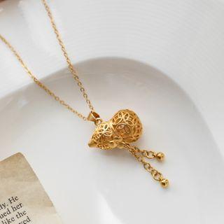 Gourd Pendant Stainless Steel Necklace Gourd - Gold - One Size