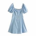 Denim Ruffle Trim Short-sleeve A-line Dress