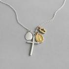 925 Sterling Silver Cross Necklace 925 Silver - Silver + Gold - One Size