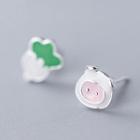 925 Sterling Silver Non-matching Piggy Earring As Shown In Figure - One Size