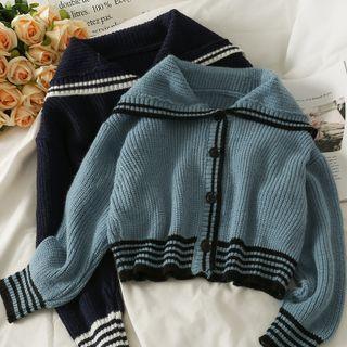 Collared Stripe-trim Cropped Cardigan