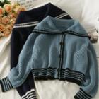 Collared Stripe-trim Cropped Cardigan