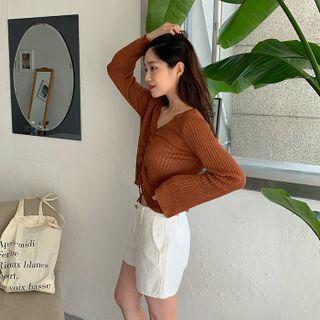 V-neck Drawcord Rib-knit Top