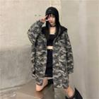 Camo Hooded Buttoned Jacket As Shown In Figure - One Size