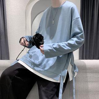 Mock Two-piece Slit Long-sleeve T-shirt