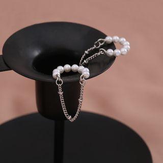 Faux Pearl Chained Sterling Silver Cuff Earring 1 Pc - Cuff Earring - Silver - One Size