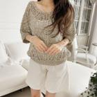 Dolman-sleeve Net Knit Top